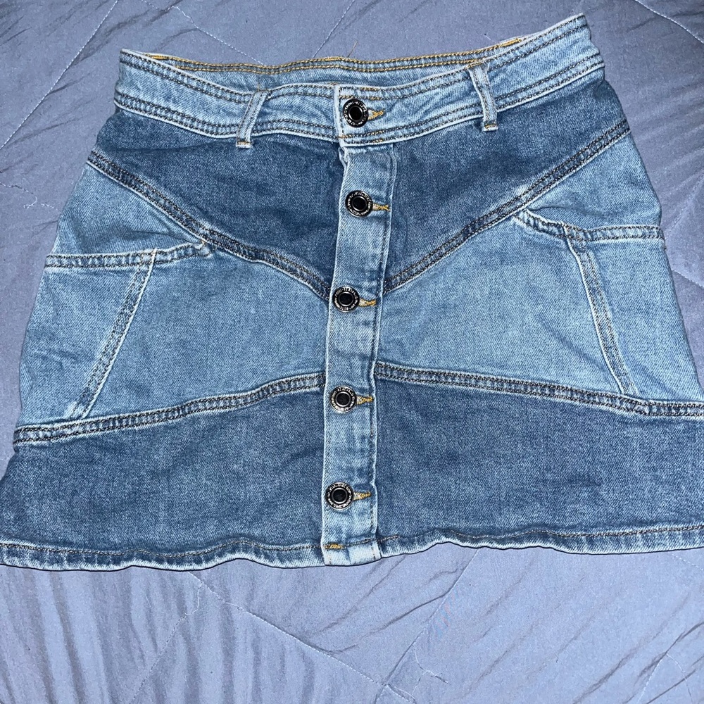 Denim Button-Front Skirt